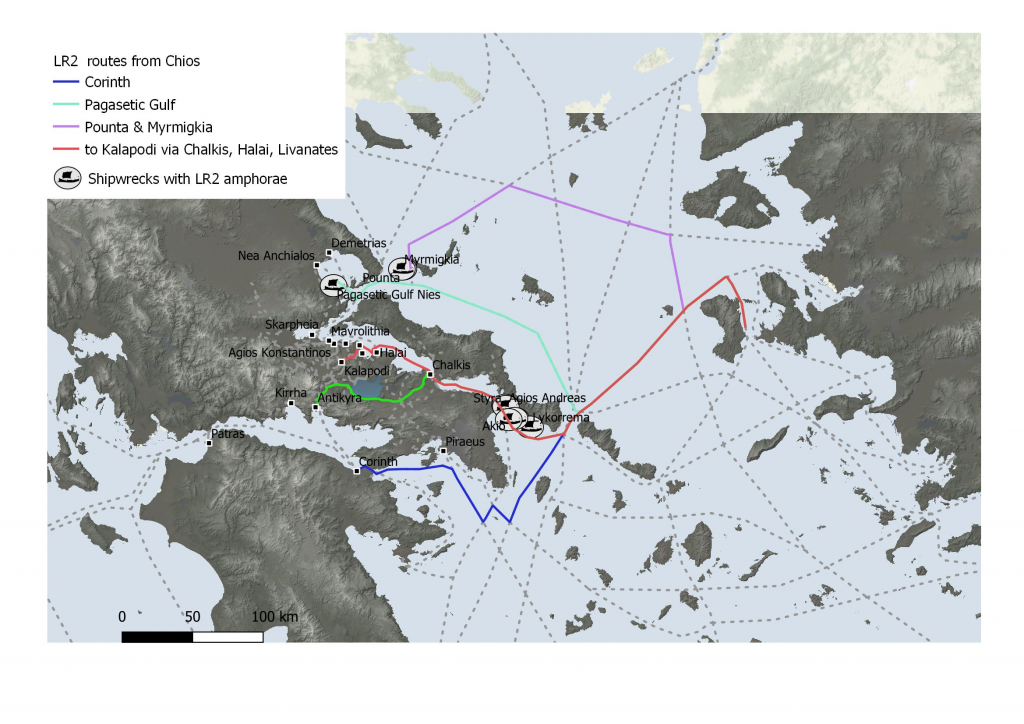 Routes and entry points of LR2 pottery from Chios